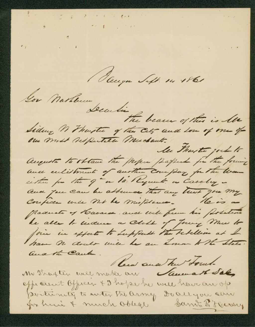Miniature of Samuel Dale and Samuel Hersey recommend Sydney W. Thaxter for appointment