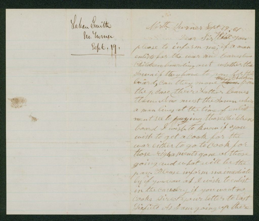 Miniature of Laban Smith requests to join the army as a cook
