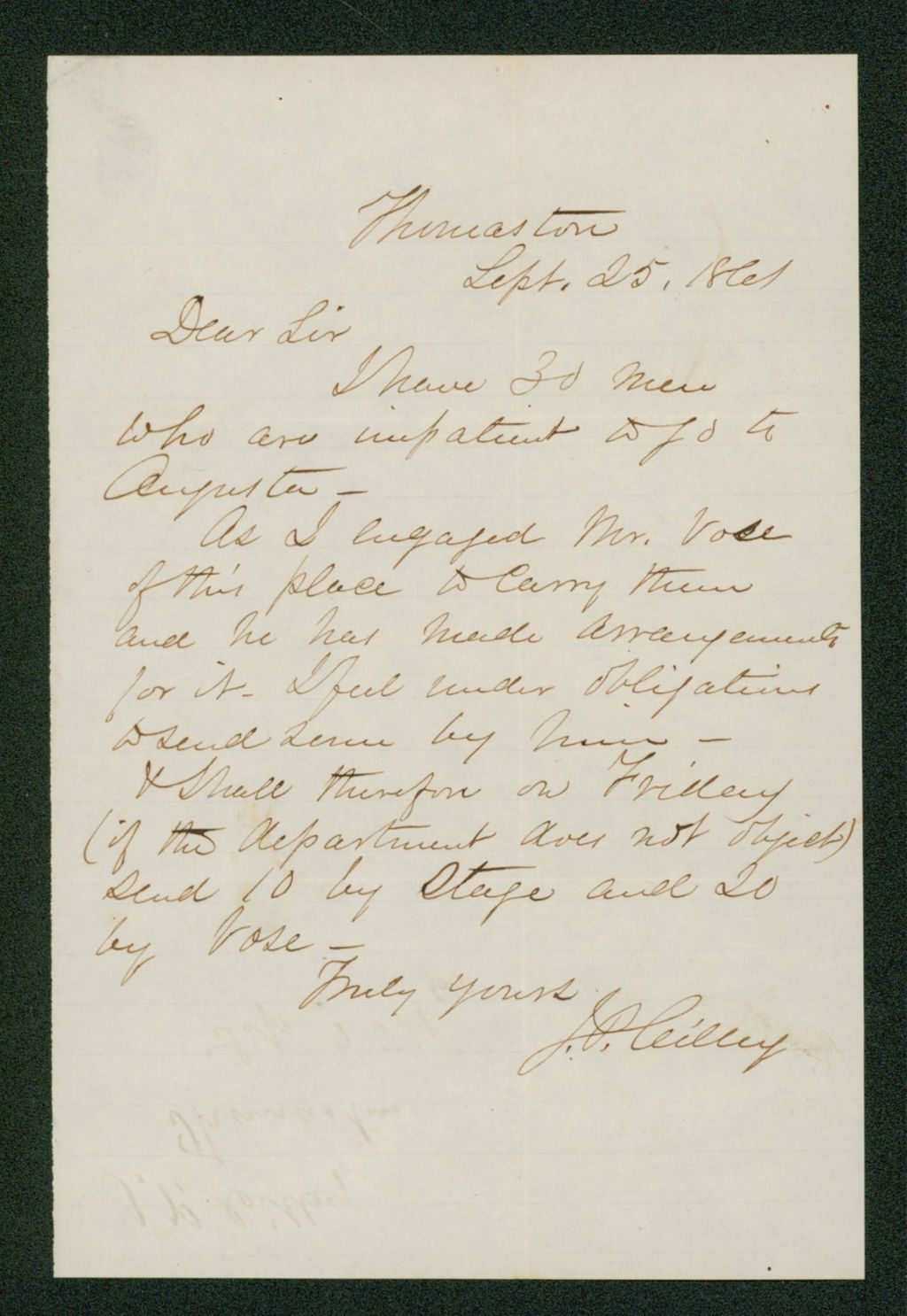 Miniature of Jonathan Cilley writes that he is sending 30 recruits to Augusta
