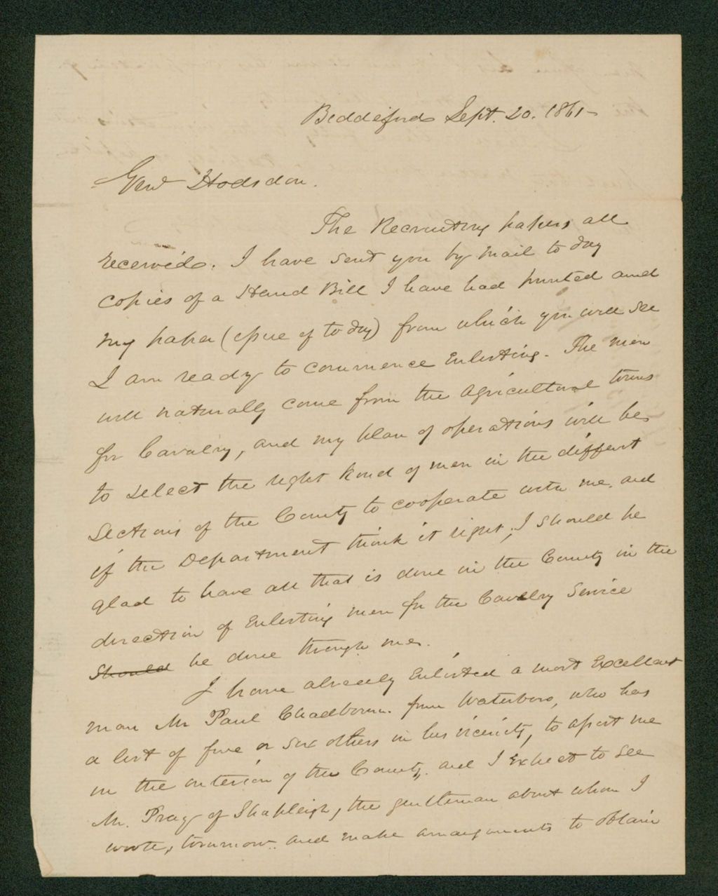 Miniature of Louis Cowan updates General Hodsdon regarding recruits