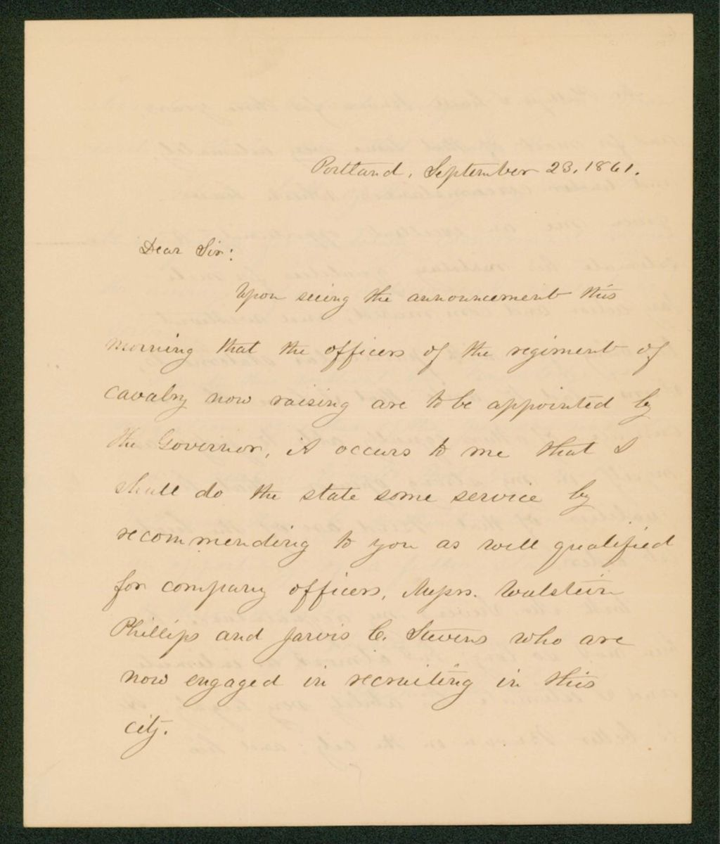 Miniature of Thomas H. Talbot recommends Walstein Phillips and Jarvis E. Stevens for appointments