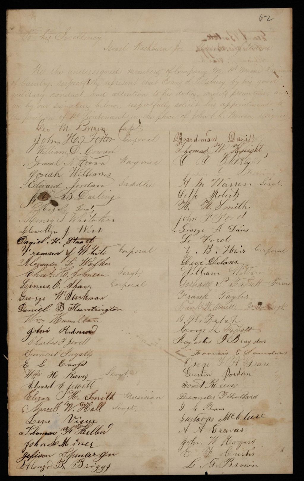 Miniature of Undated -  Captain George M. Brown and members of Company M, 1st Maine Cavalry, recommend Evan Pillsbury for promotion