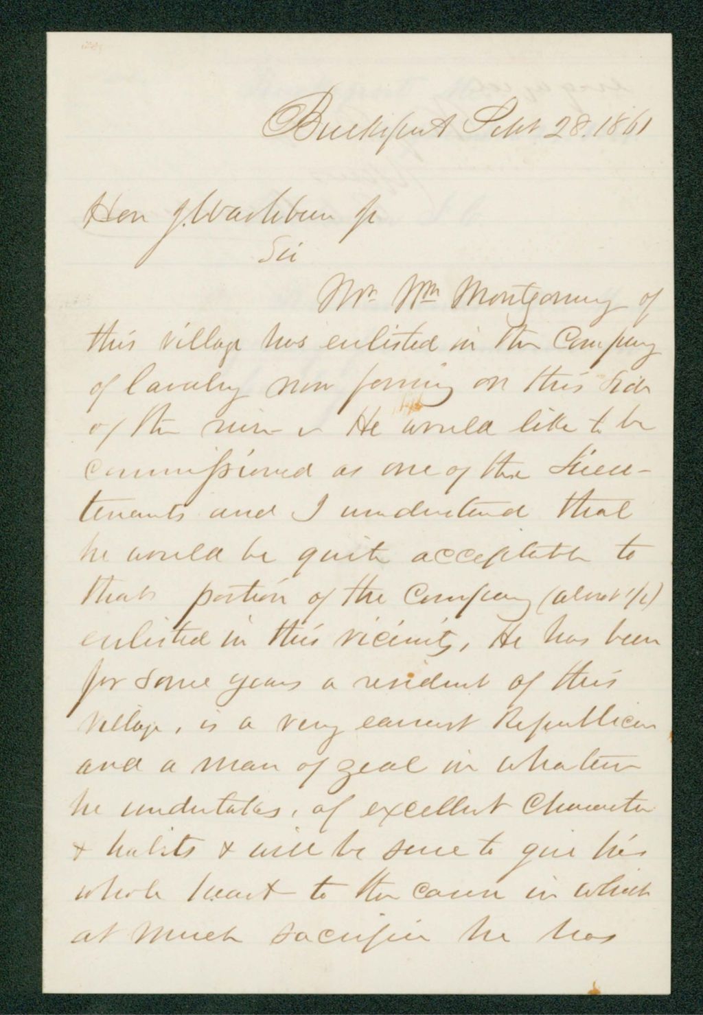 Miniature of I.C. Woodman recommends William Montgomery for commission
