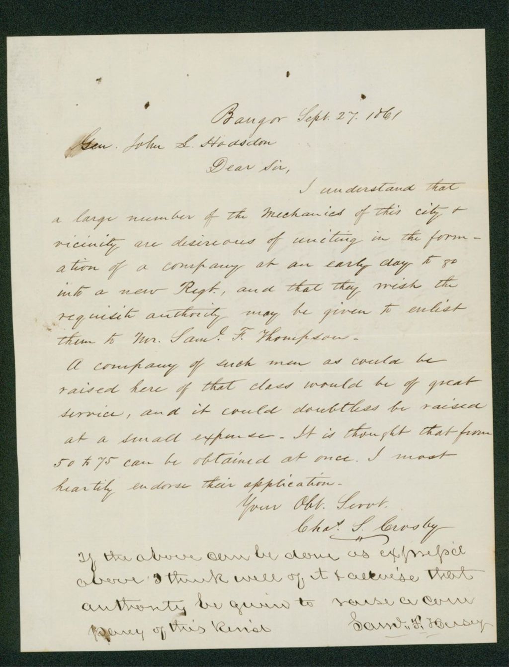 Miniature of Charles S. Crosby and Samuel Hersey approve a company of mechanics