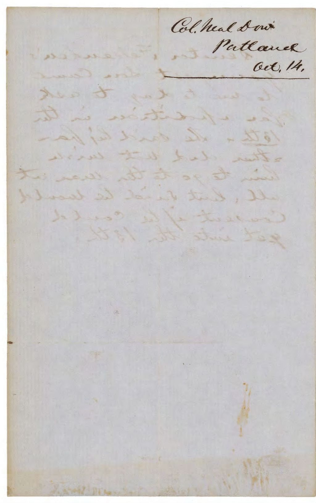Miniature of Dow Letter to Governor Washburn Regarding Supplies, October 14, 1861