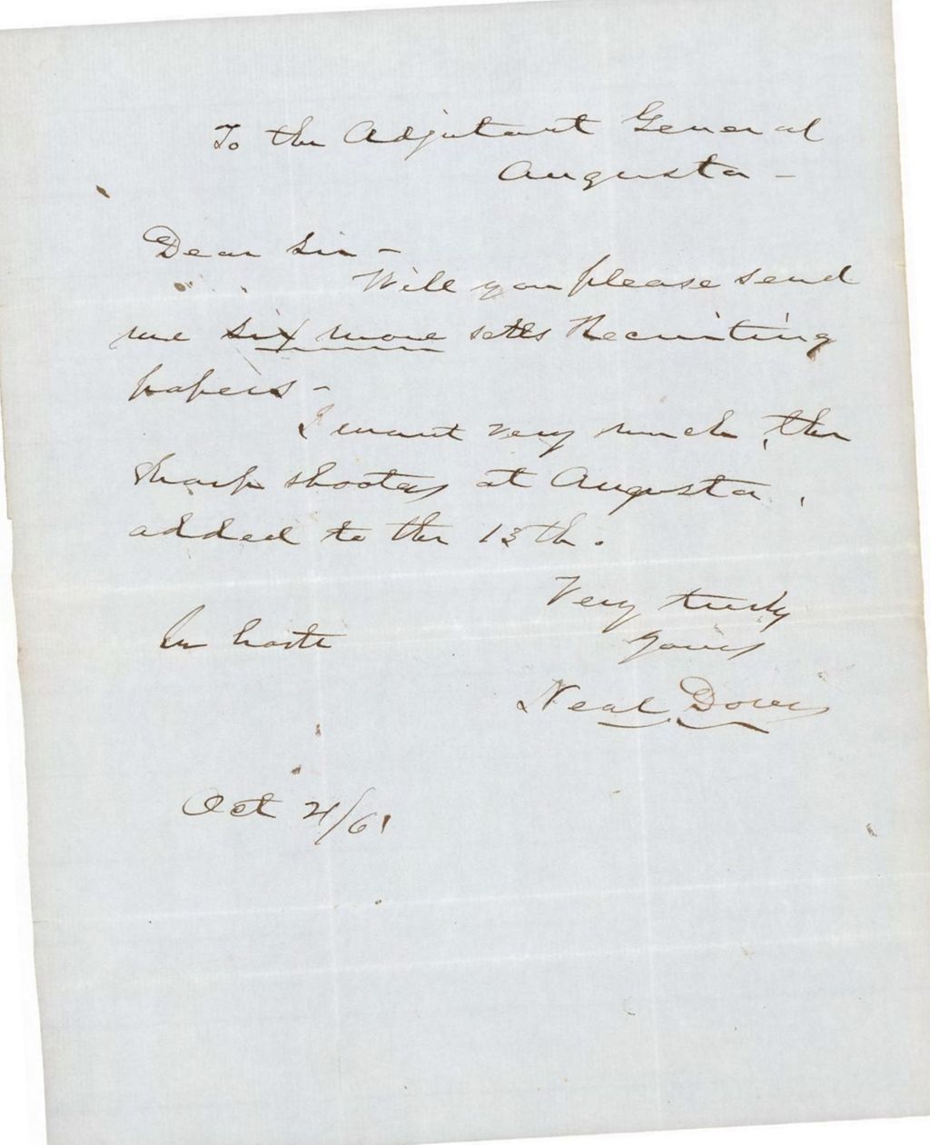 Miniature of Gregg Letter to Governor Washburn Requesting a Promotion, October 21, 1861