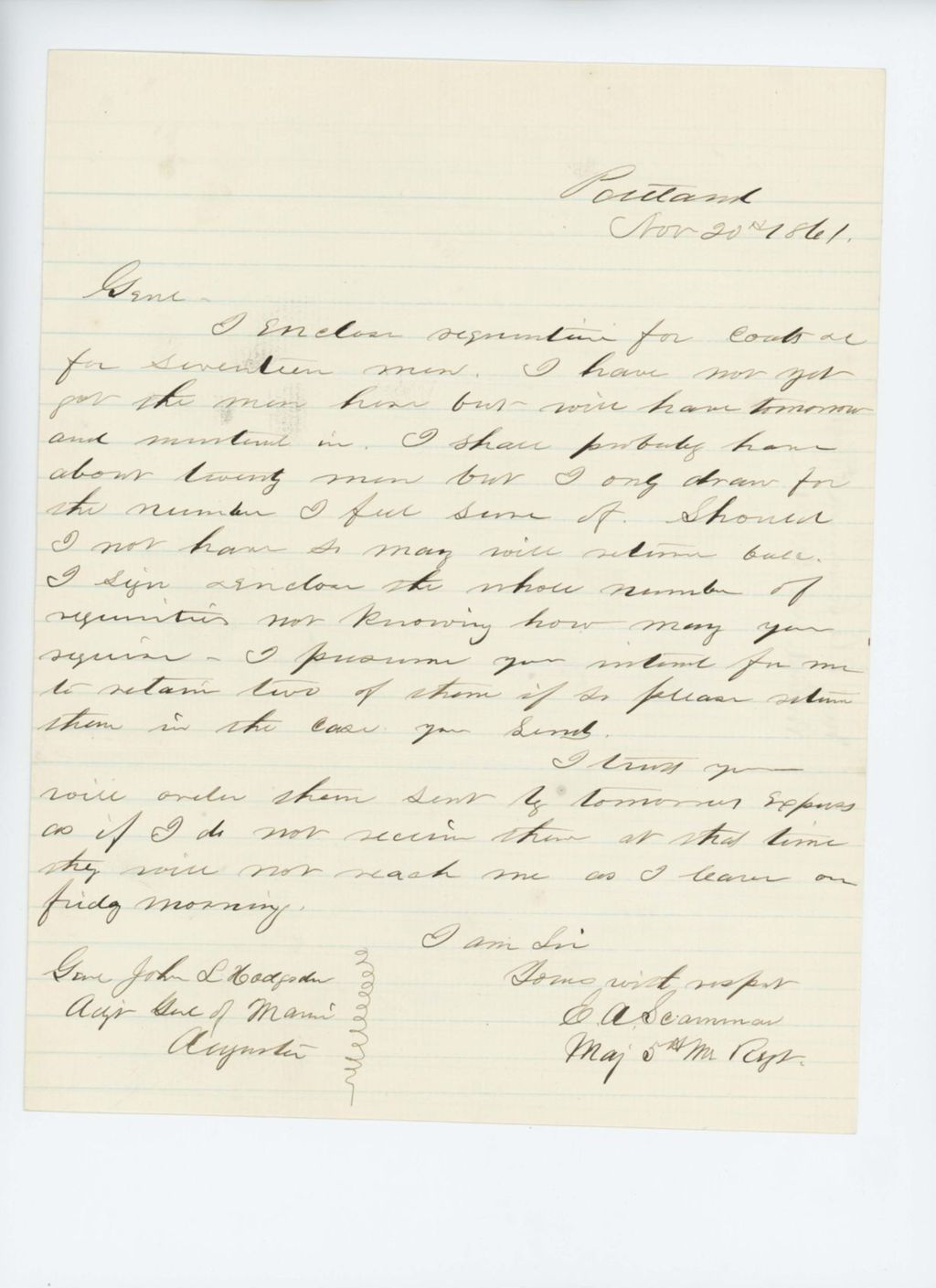Miniature of E.A. Scamman forwards information on new recruits