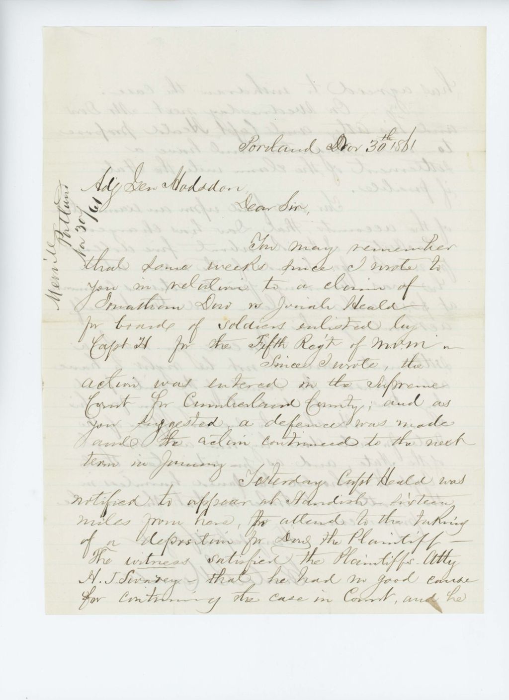Miniature of Charles B. Merrill writes Gov. Washburn regarding the case of Jonathan Dow vs. Josiah Heald