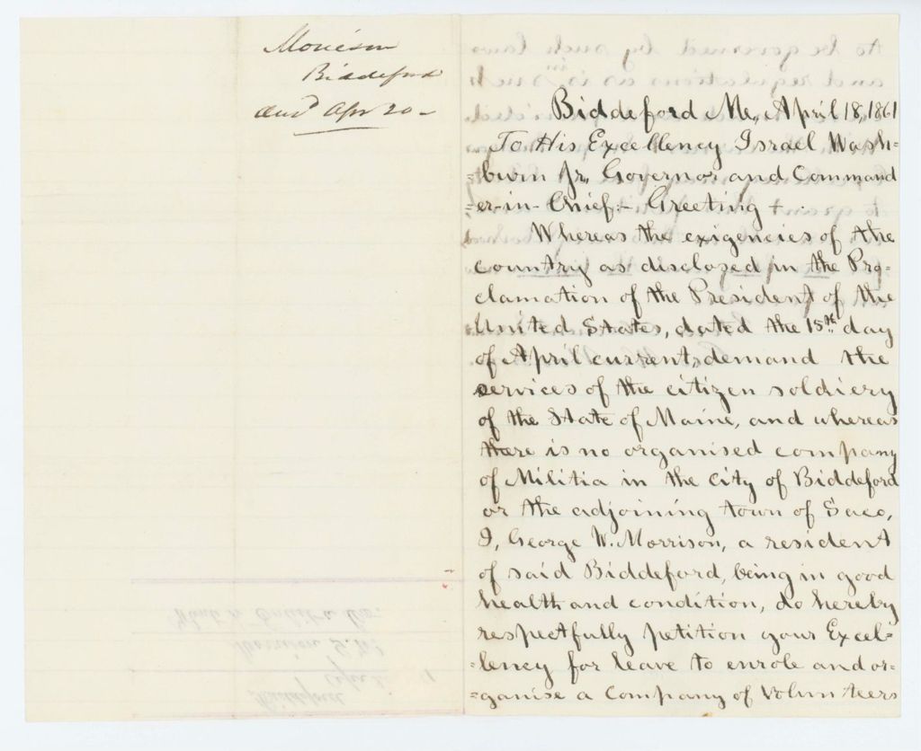 Miniature of George W. Morrison requests permission to enlist a company