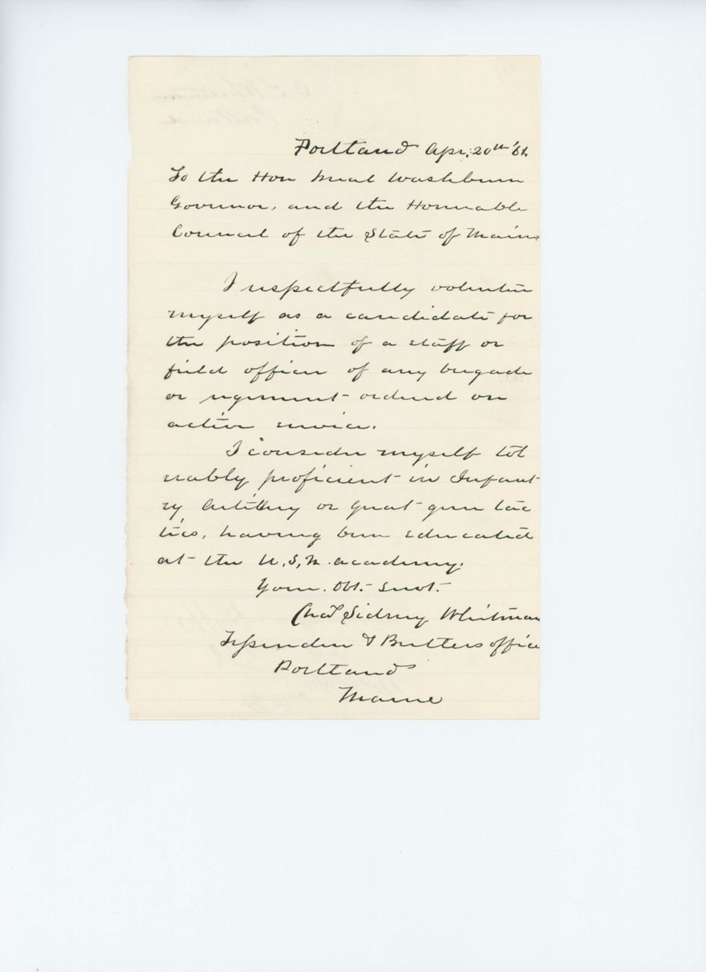 Miniature of Charles Sidney Whitman applies for a commission
