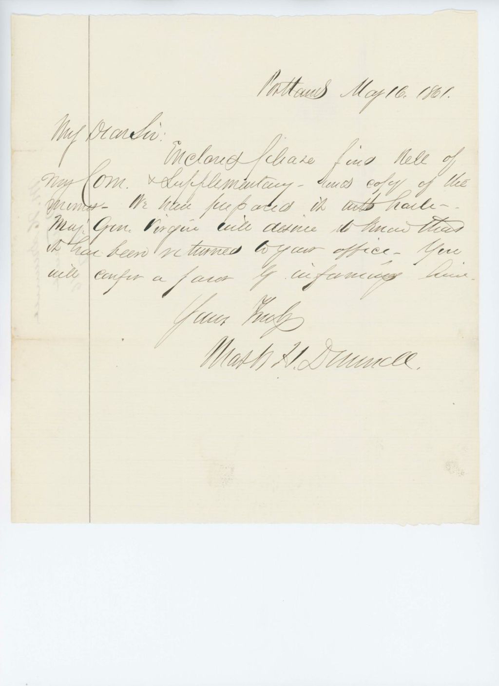Miniature of Colonel Mark H. Dunnell encloses a copy of his commission