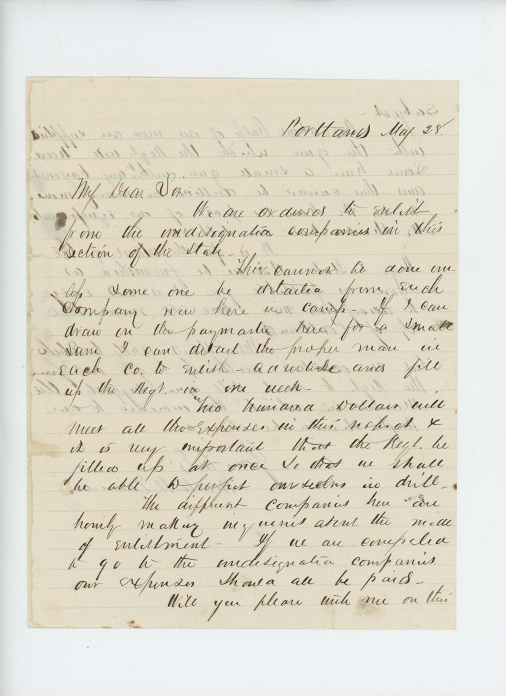 Miniature of Colonel Mark H. Dunnell discusses difficulties in enlisting men without help