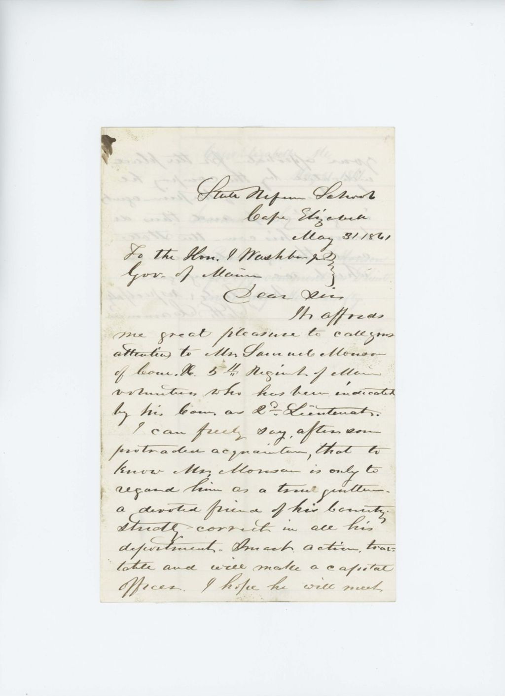 Miniature of Seth Scammon recommends Samuel Monson for appointment
