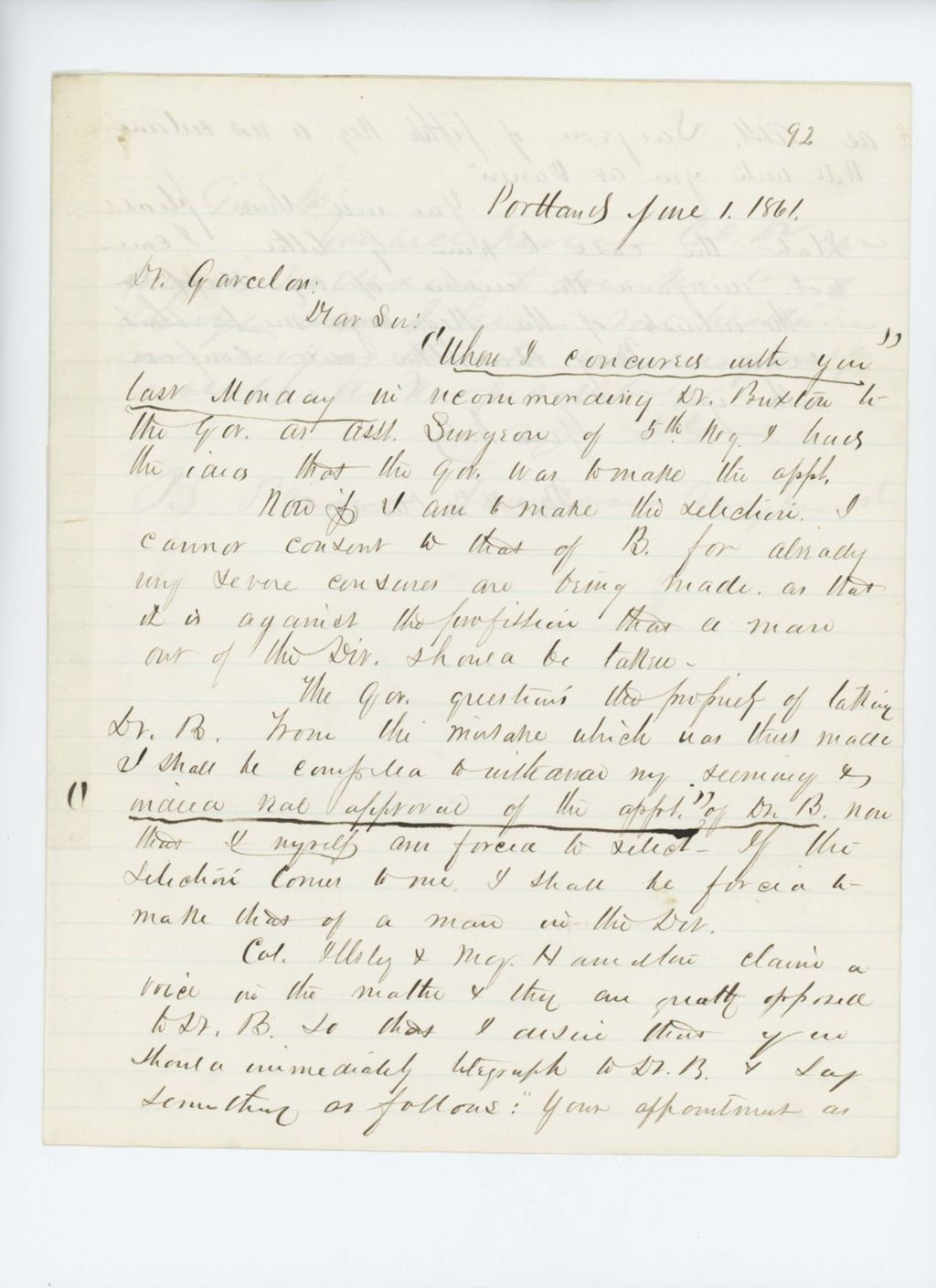 Miniature of Colonel Mark H. Dunnell opposes the appointment of Dr. Buxton as Assistant Surgeon