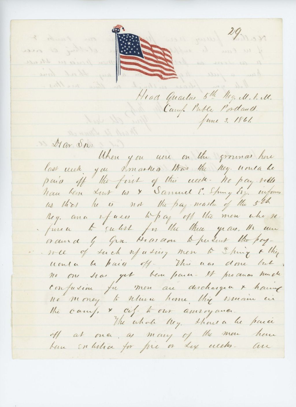 Miniature of Colonel Mark H. Dunnell inquires about pay for the regiment