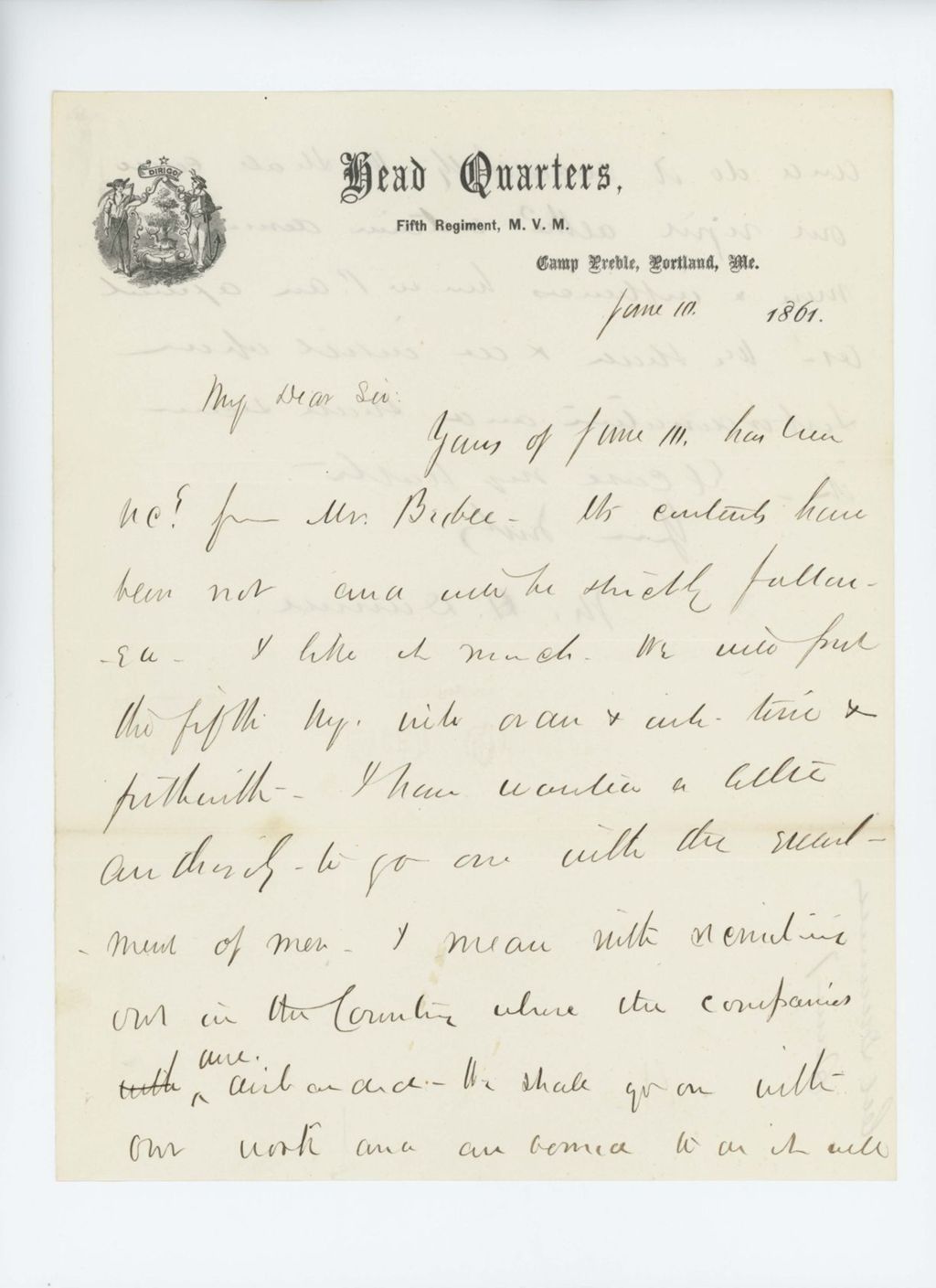 Miniature of Colonel Dunnell writes to Hodsdon regarding enlistment concerns