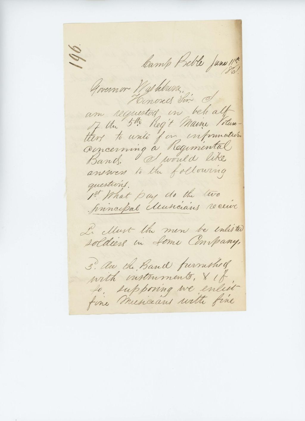 Miniature of Captain H. Thomas inquires about a regimental band