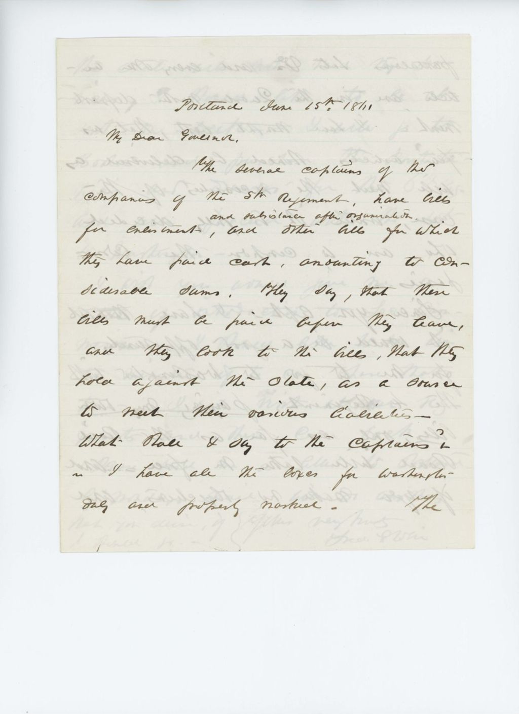 Miniature of U.S. Paymaster Dr. Frederick Robie writes to Governor Washburn