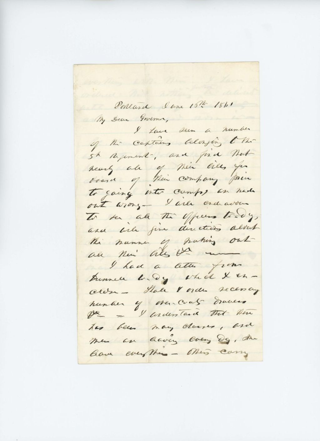 Miniature of U.S. Paymaster Dr. Frederick Robie writes to Governor Washburn about officer bills