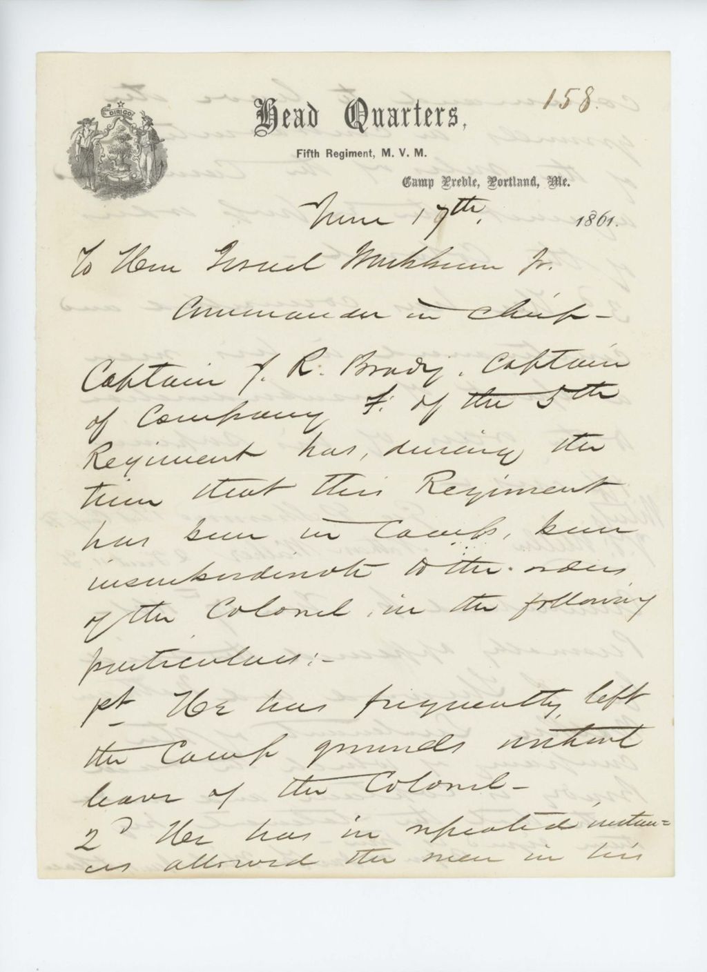Miniature of Affadavit against Captain Josiah R. Brady