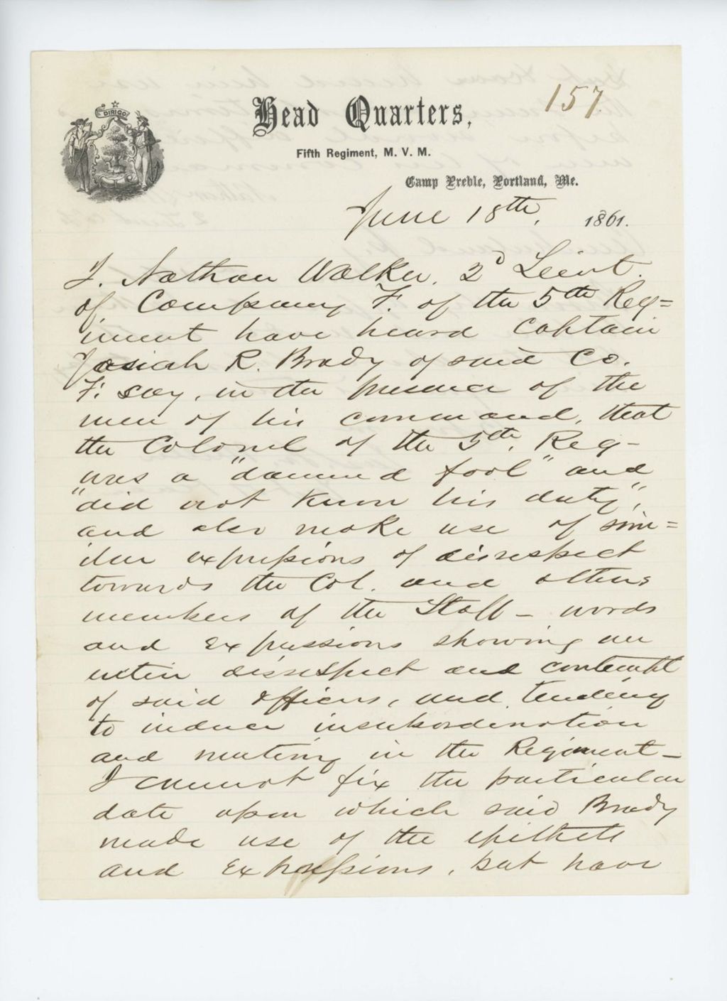 Miniature of Affidavit against Captain Josiah R. Brady