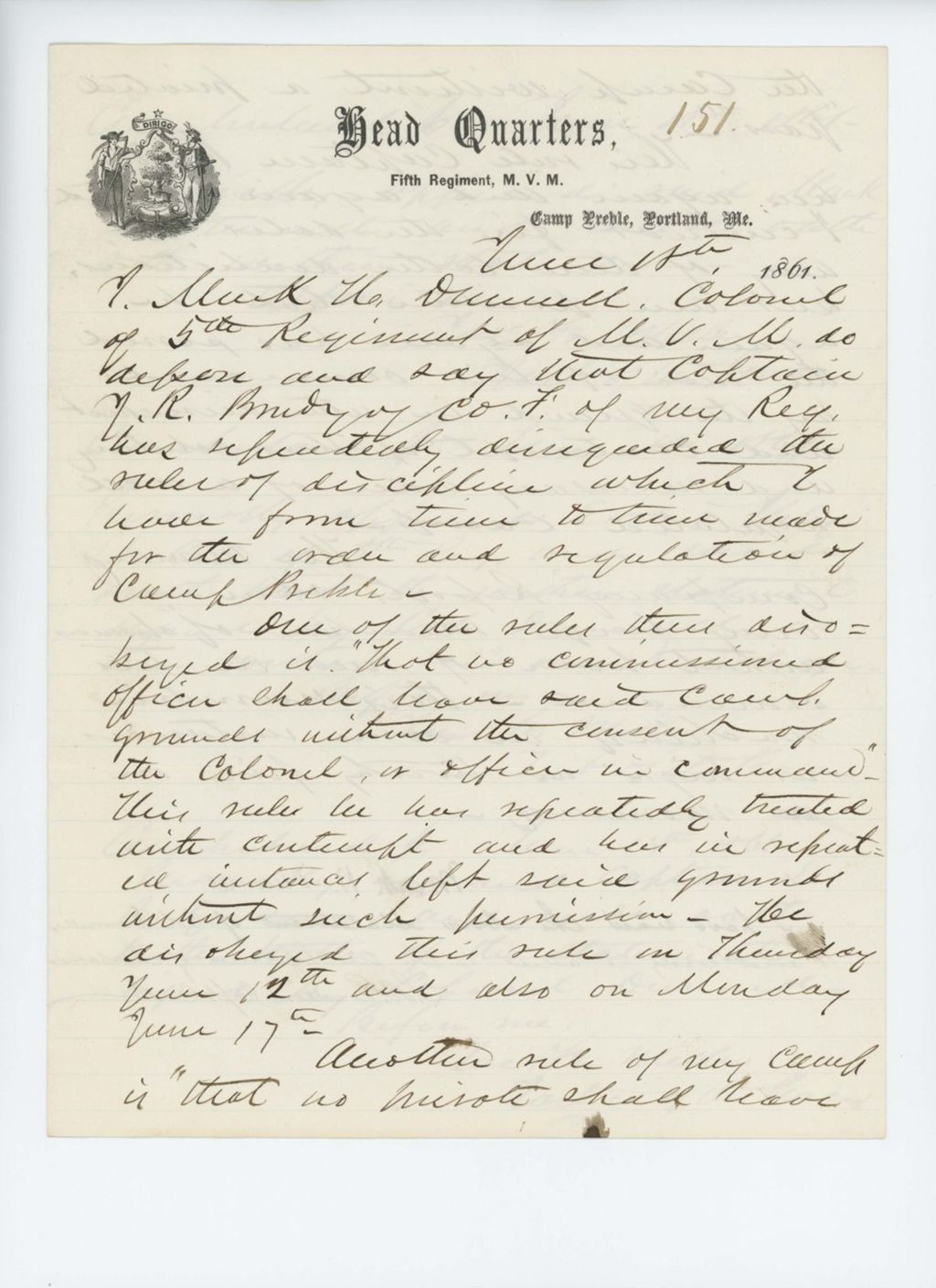 Miniature of Affidavit against Captain Josiah R. Brady
