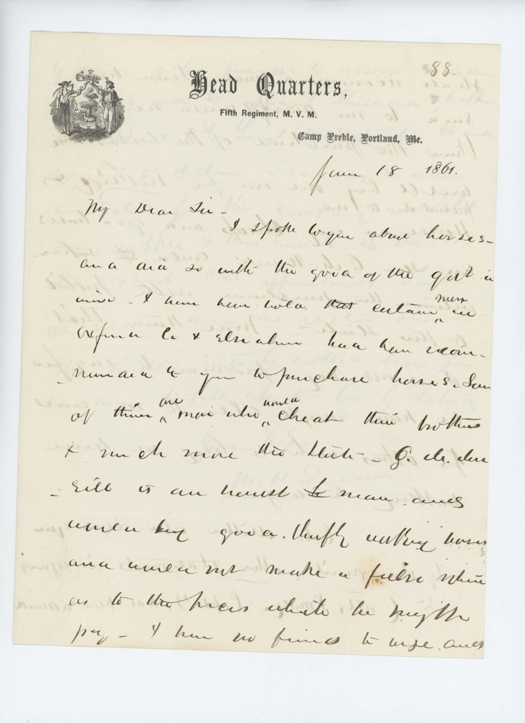 Miniature of Colonel Mark Dunnell requests horses