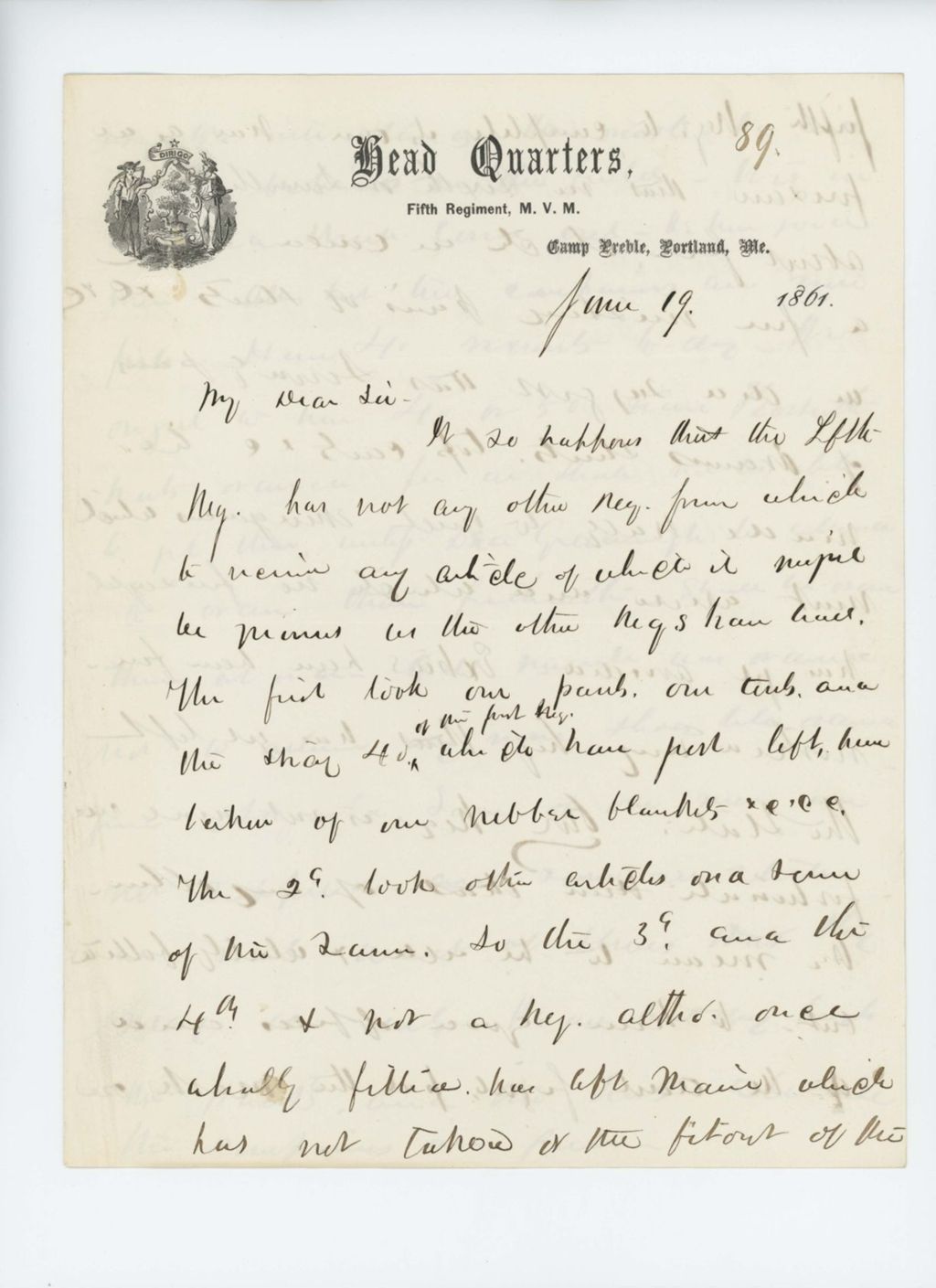 Miniature of Colonel Mark Dunnell complains that other regiments have taken supplies