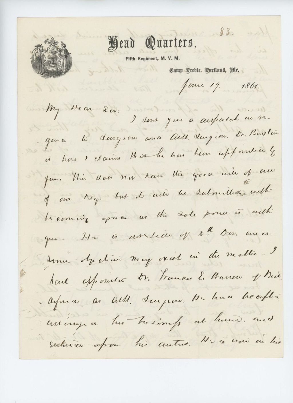 Miniature of Colonel Dunnell regarding objections to Dr. Buxton's appointment