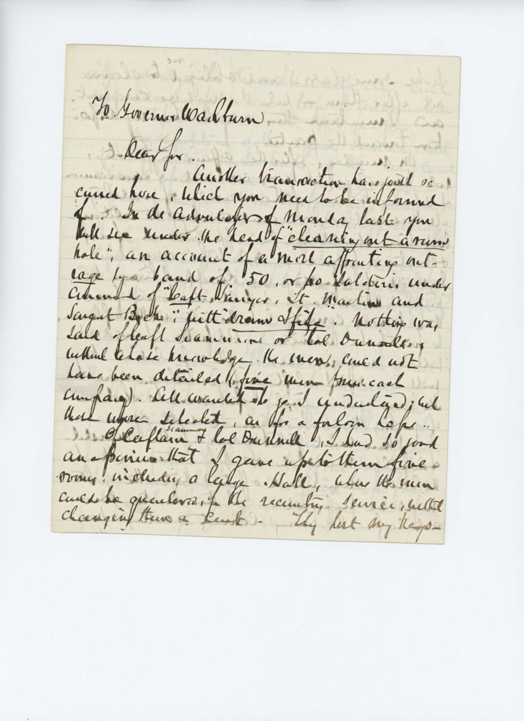 Miniature of John Neal to Governor Washburn regarding an incident with the regiment