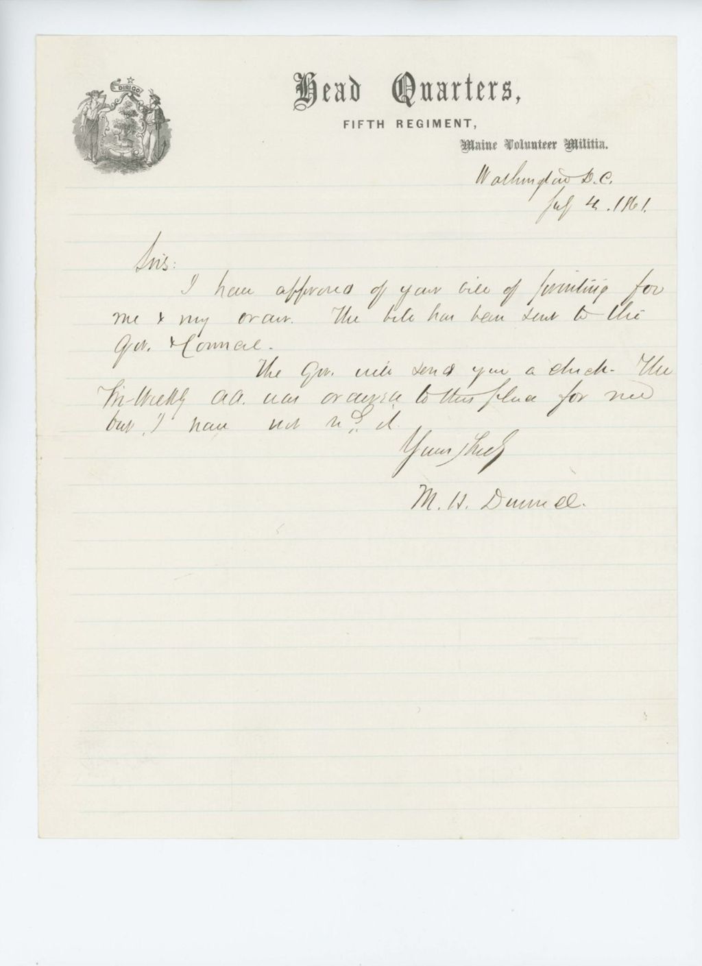 Miniature of Colonel Mark Dunnell approves bill for provisions