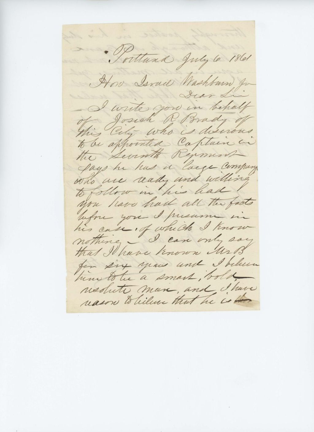 Miniature of S.B. Cartiten supports commission for Josiah R. Brady in the 7th Regiment
