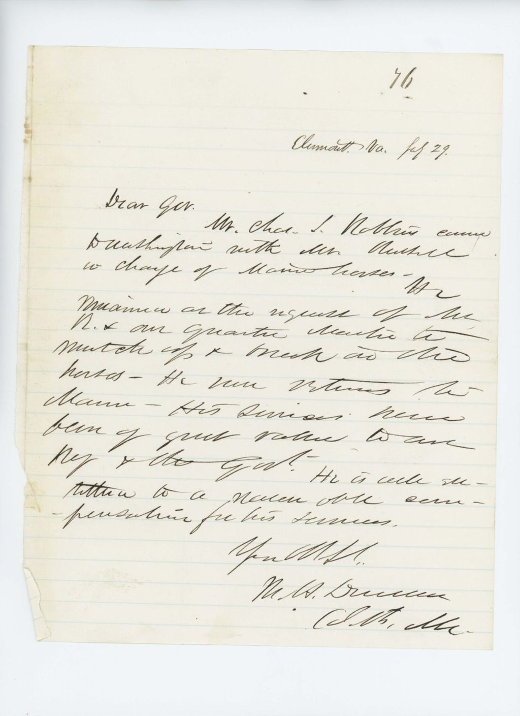 Miniature of Colonel Dunnell informs the Governor that Charles Robbins has returned to Maine