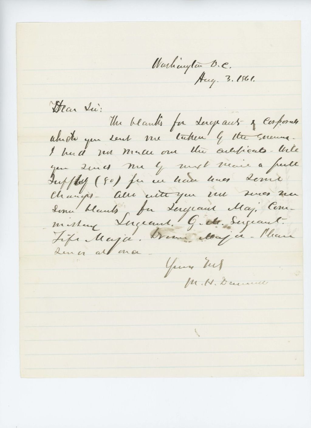 Miniature of Colonel Dunnell seeks blanks for officers