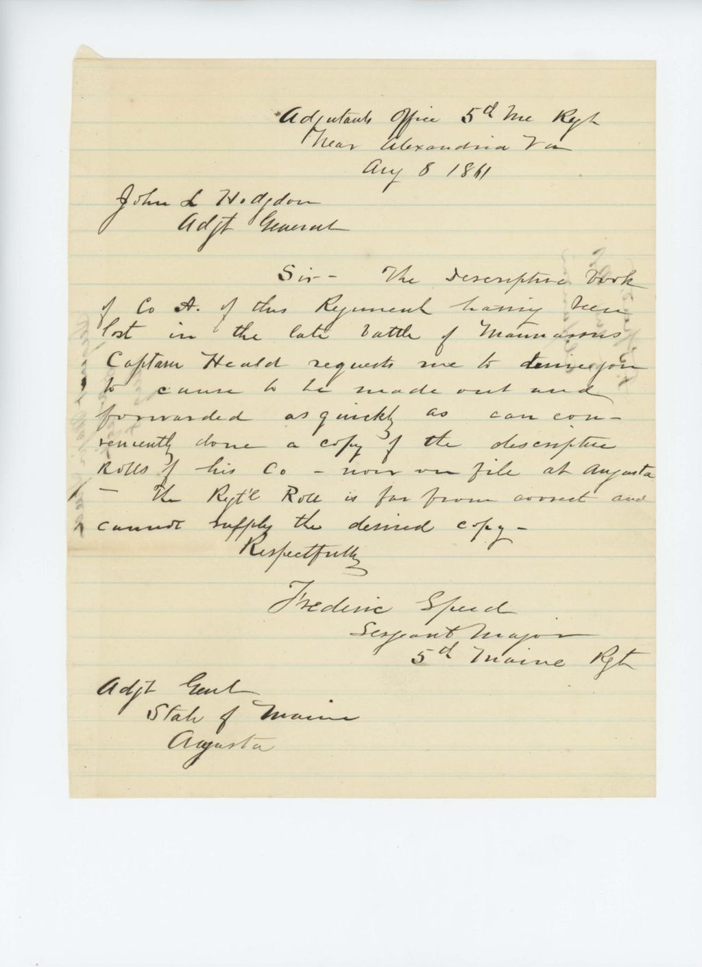 Miniature of Sergeant Major Frederic Speed requests a new descriptive book