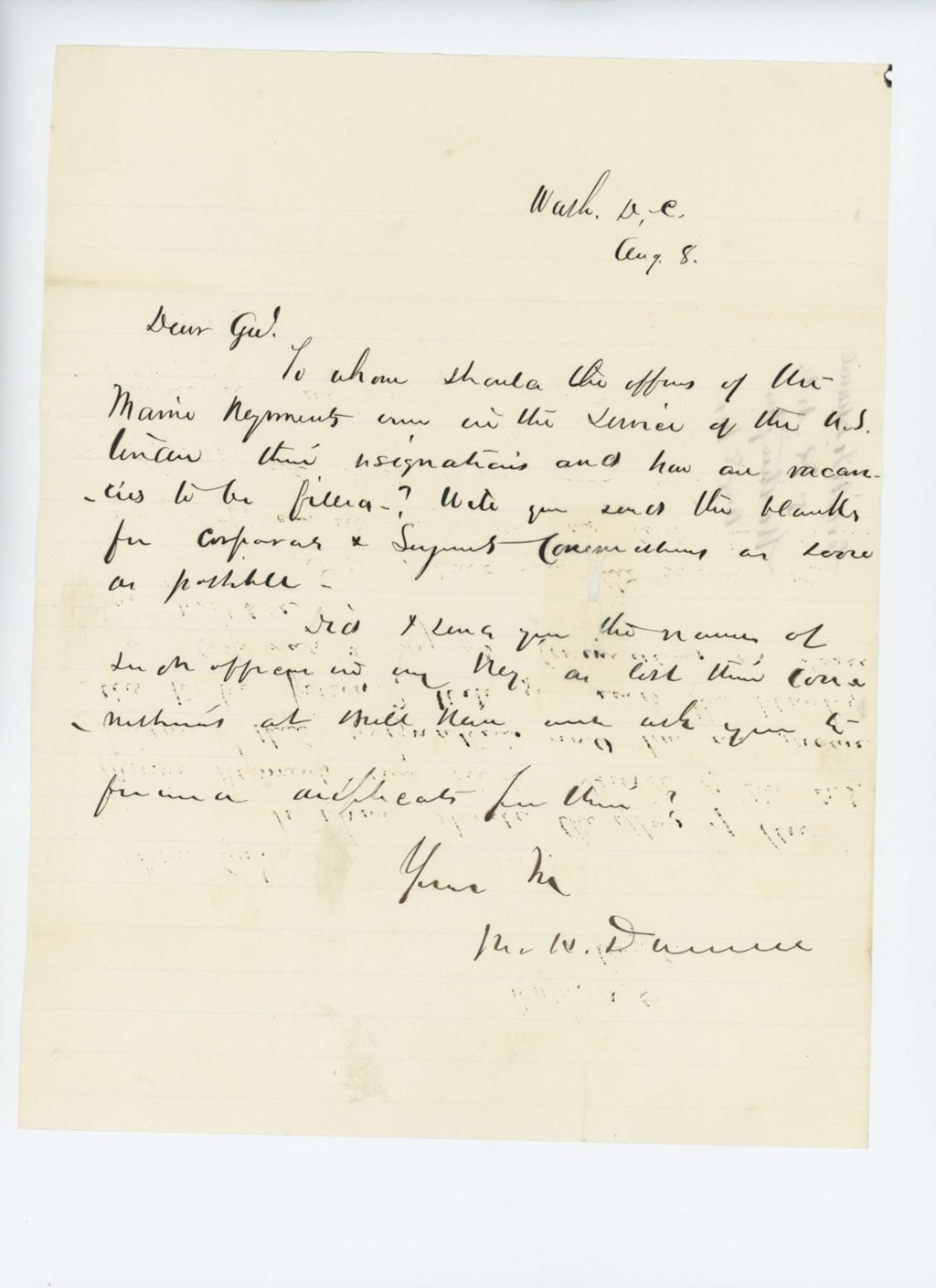Miniature of Colonel Dunnell asks General Hodsdon procedure to fill vacancies