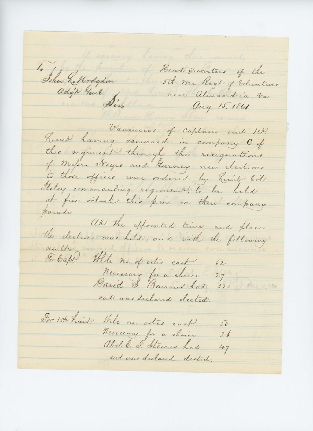 Miniature of Return of election of officers in Company C, 5th Maine Regiment