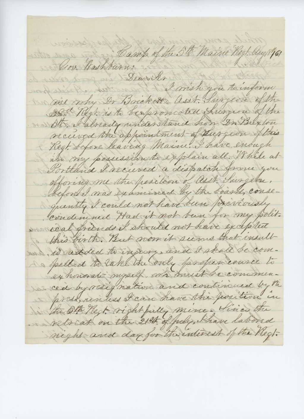 Miniature of Francis G. Warren demands the reasons of his being superseded by Dr. Brickett