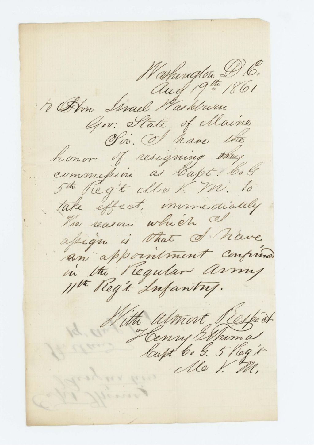 Miniature of Captain Henry Thomas resigns to take appointment with the 11th Regiment