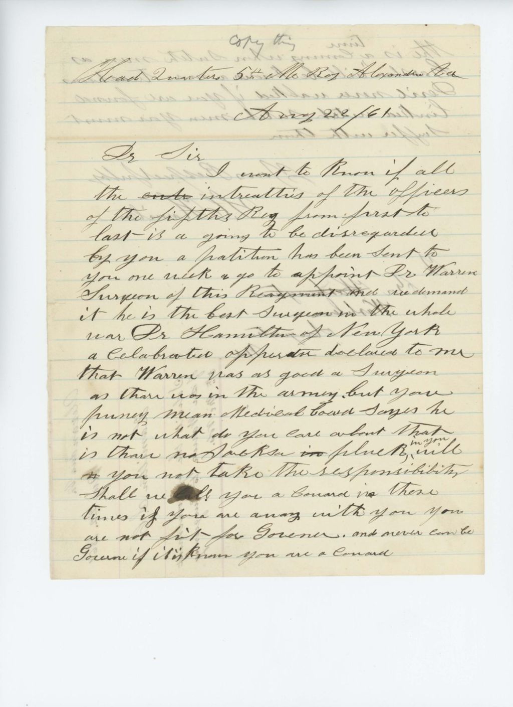 Miniature of S.C. Hamilton solicits the appointment of Dr. Warren as surgeon