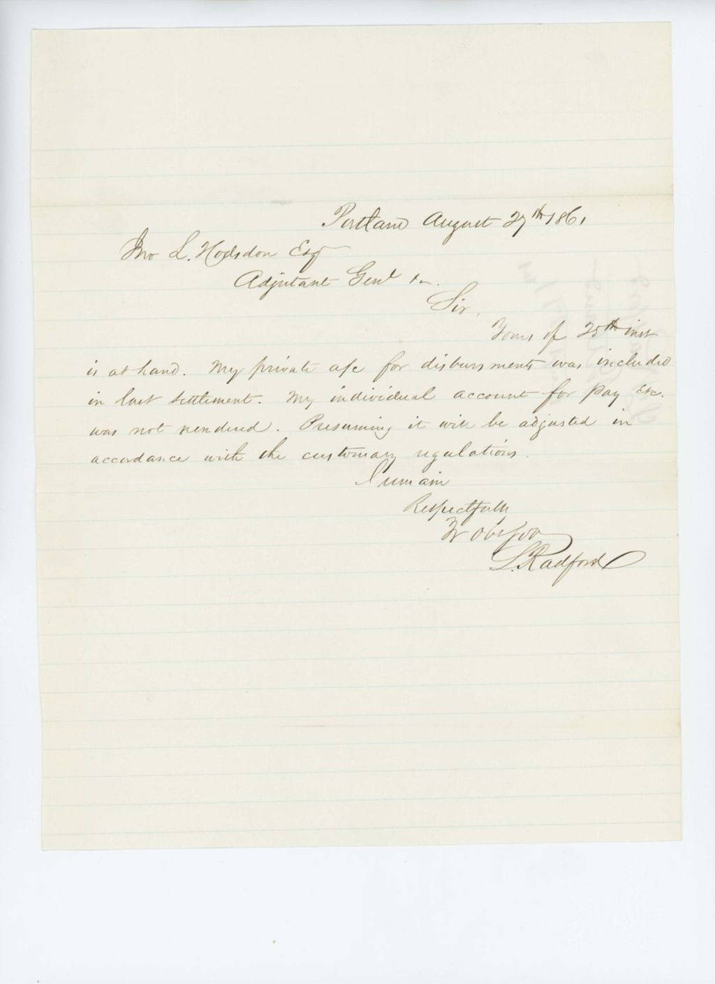 Miniature of Lincoln Radford inquires about accounts