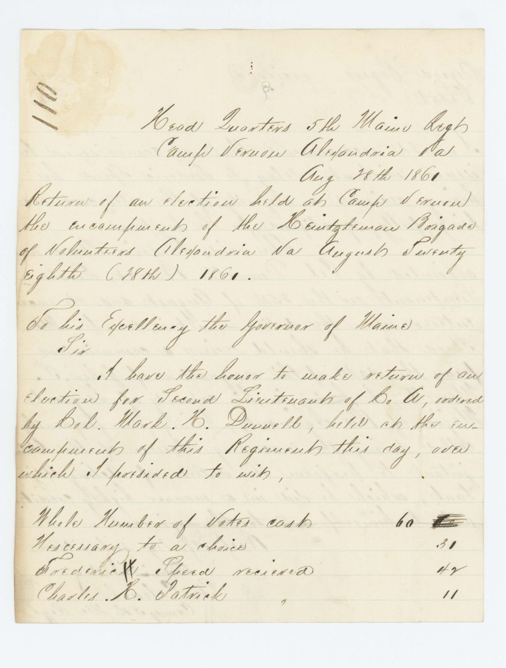 Miniature of Lieutenant Colonel Edwin Ilsley returns results of elections of officers