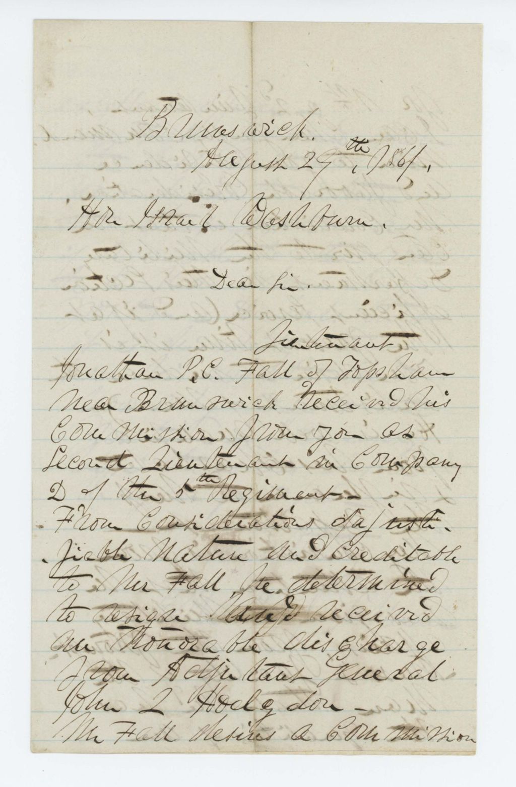 Miniature of Charles J. Gilman recommends J.P.C. Fall for lieutenant