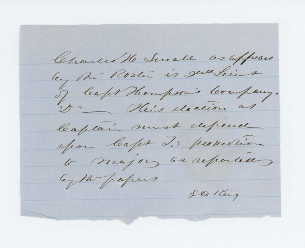 Miniature of Undated (circa 1861) - Fragment regarding 2nd Lieutenant Charles H. Small's promotion to Captain