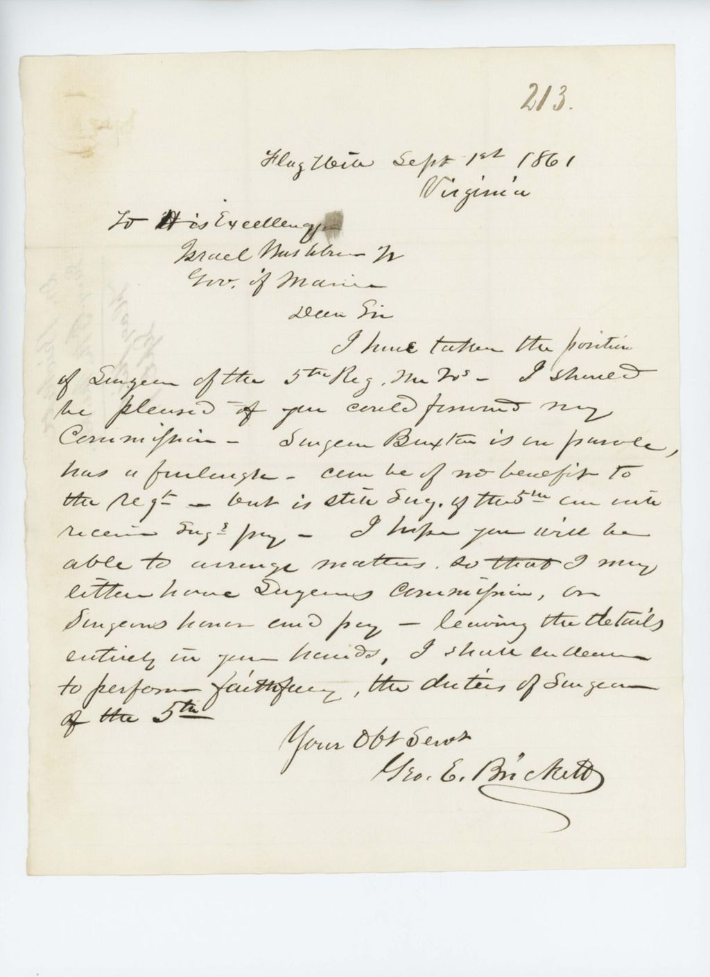 Miniature of George E. Brickett accepts commission as surgeon