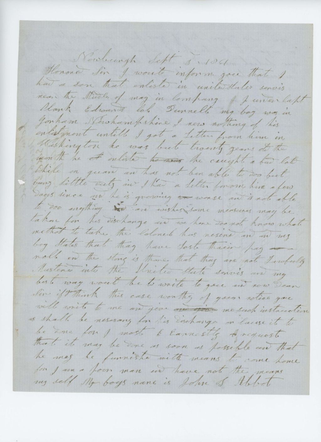 Miniature of Stephen Abbott applies for the discharge of his son John