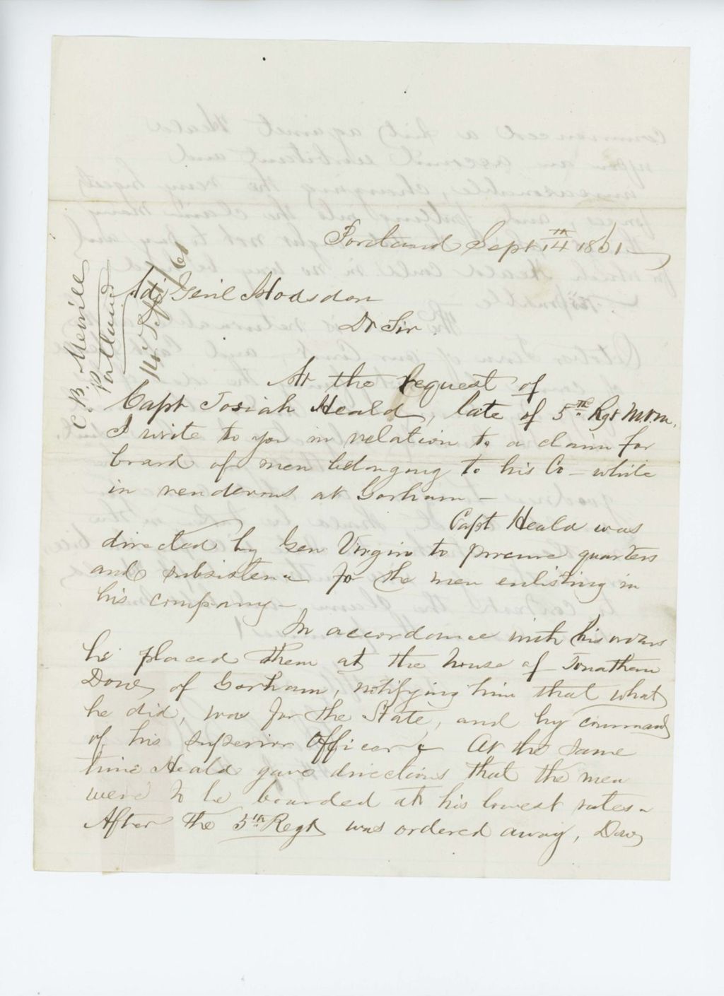 Miniature of Charles Merrill writes on behalf of client Captain Josiah Heald