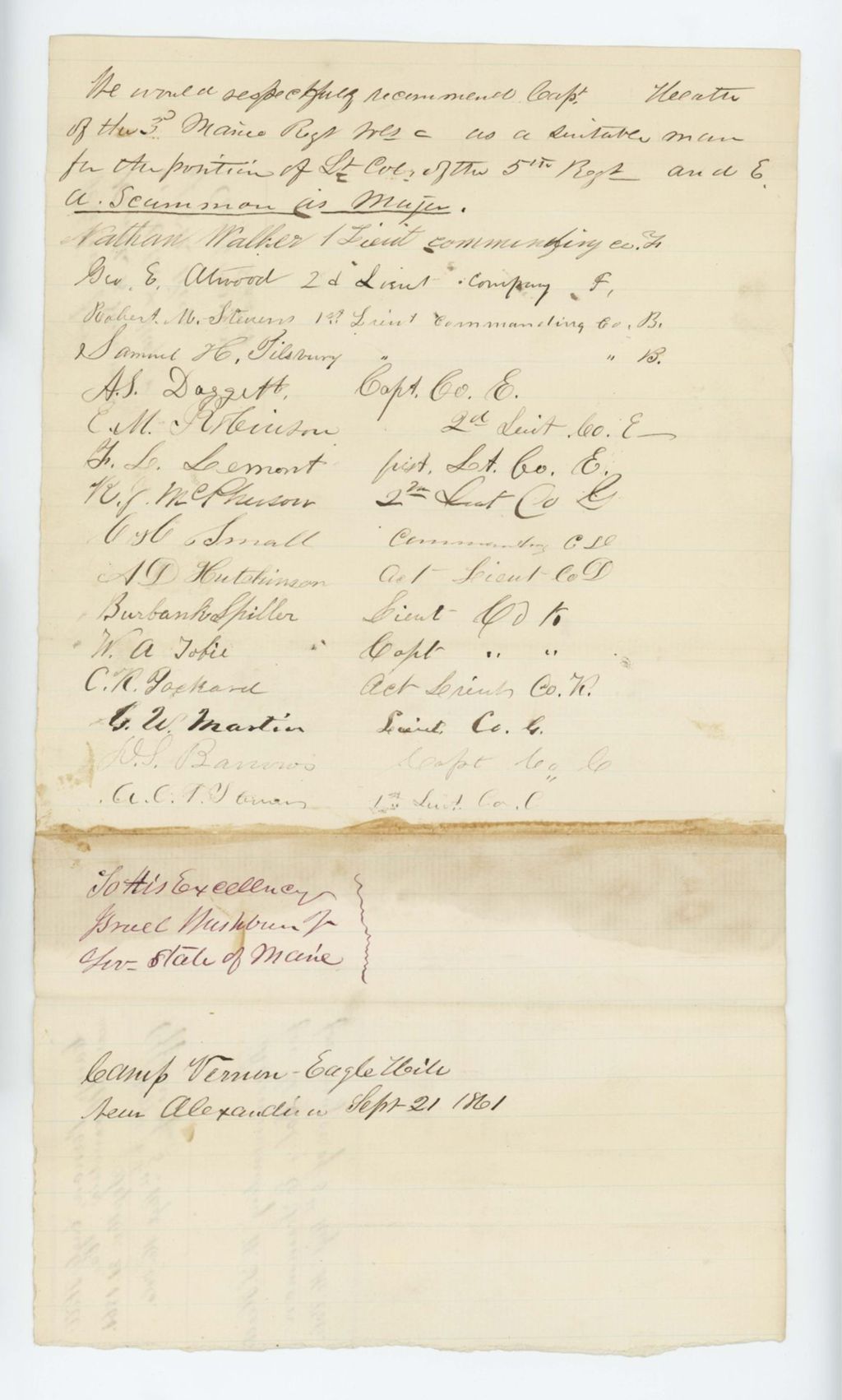 Miniature of Petition of officers for the promotion of Captain Heath and Captain Scamman