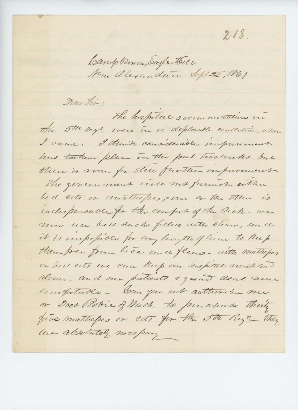 Miniature of Surgeon George E. Brickett writes Governor Washburn about the needed improvements to the hospital