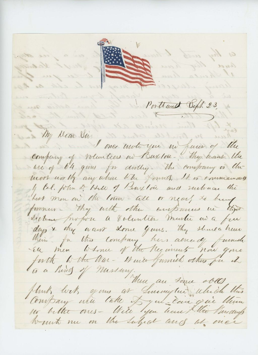 Miniature of Mark Dunnell writes regarding recruits for the regiment